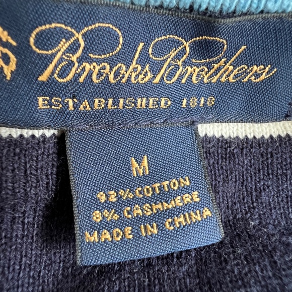 Brooks Brothers Sweater Cotton Cashmere Crewneck Size M Blue Cream Striped - Picture 5 of 6